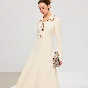 Commense contrast trim waffle long sleeve flowy dress